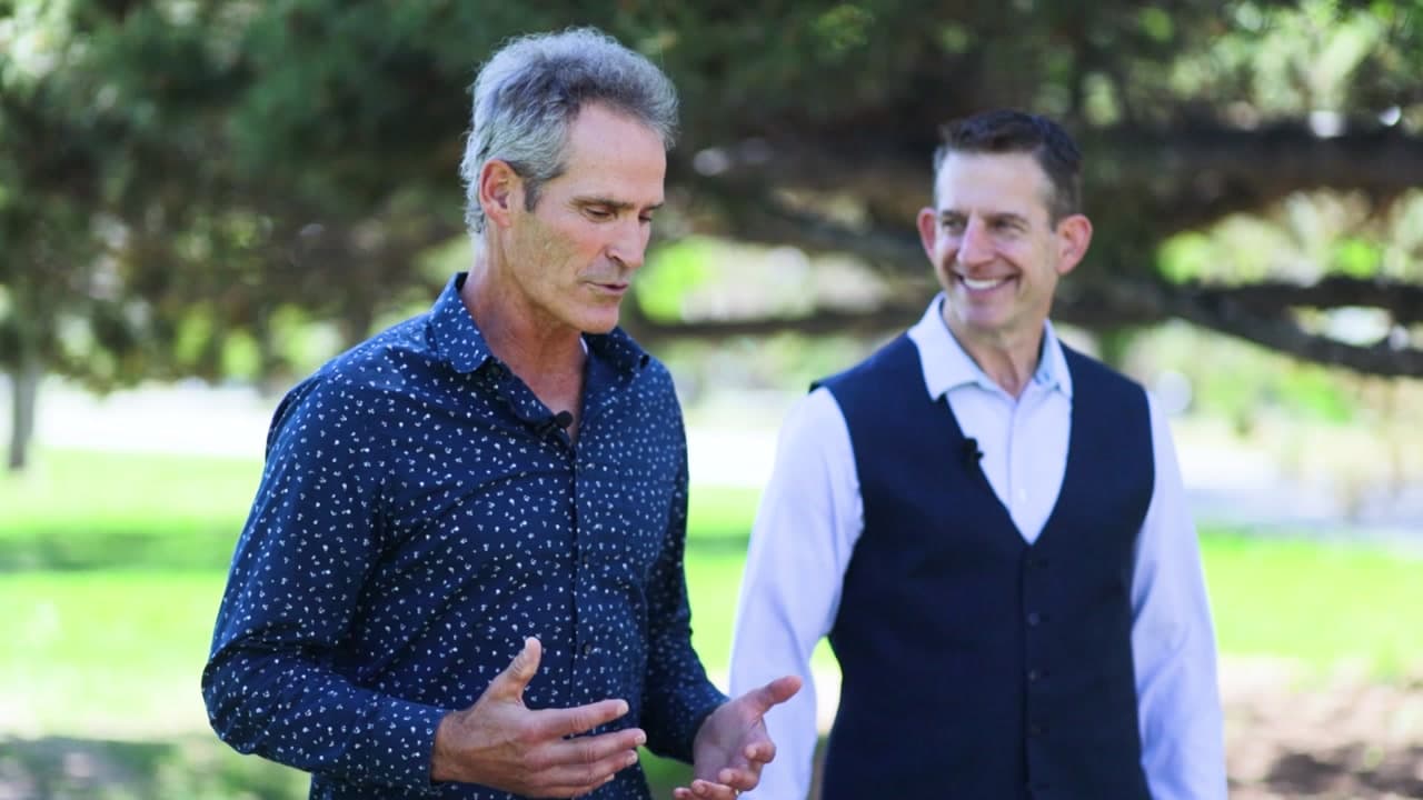 Dr. Paul J. Arciero and Rick Janson talking about protein and nutrition in Denver's Washington Park